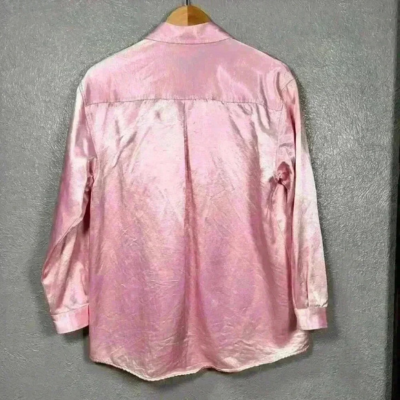 VINTAGE Newport News Silky Button Up Pajama Style Oversized Blouse Women Small - Picture 2 of 12